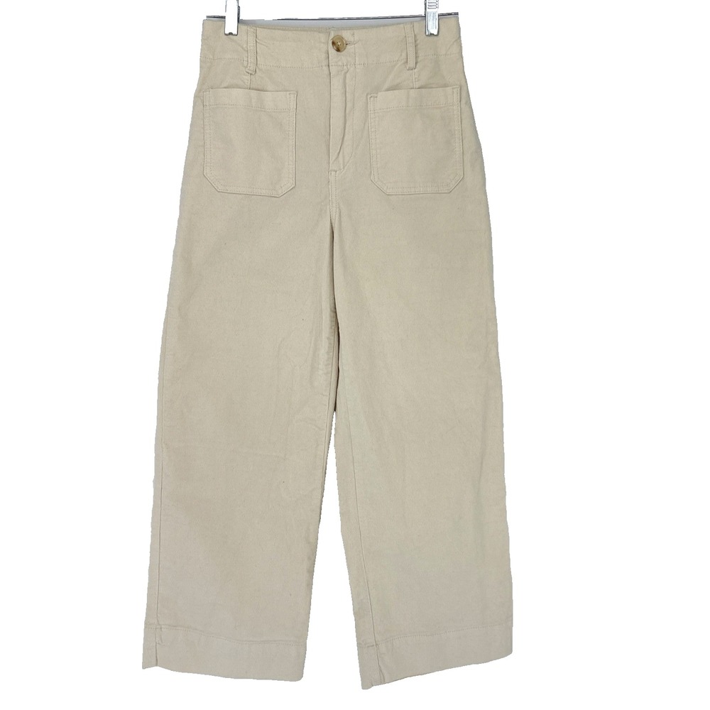 Avec Les Filles Fine Wale Corduroy Pants Women's 6 Off White Wide Leg High Rise